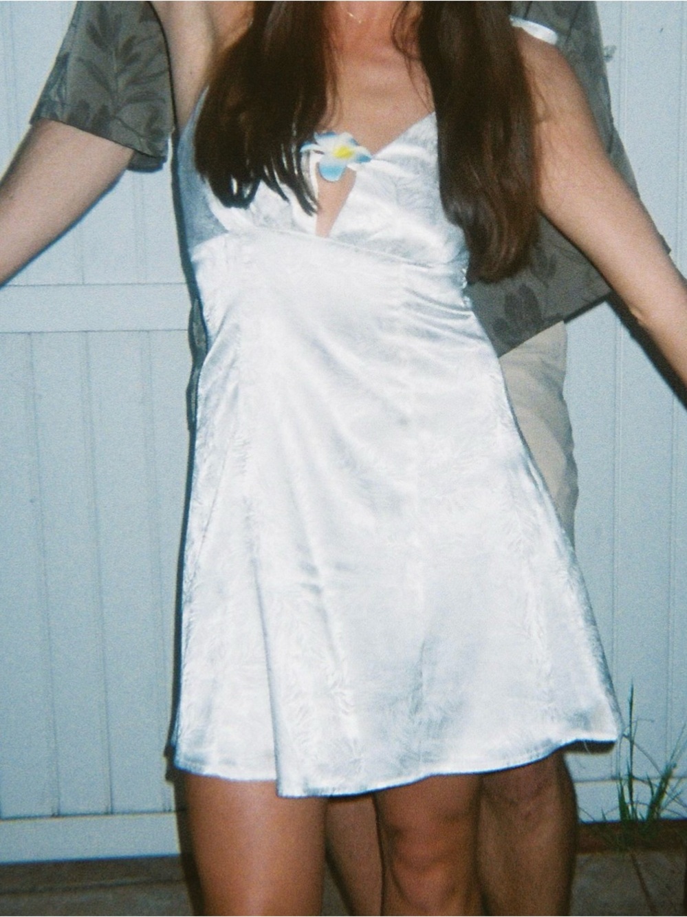 Lulu's White Satin Mini Dress in Tropical Design